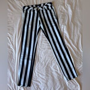 Women's Black & White Vertical Stripe Skinny Jeans